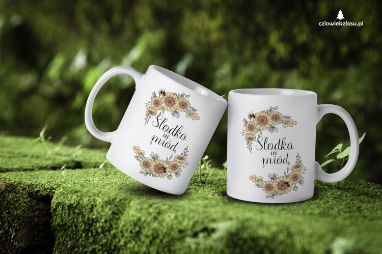Słodka jak miód - Pszczoła - Kwiaty - kubek ceramiczny