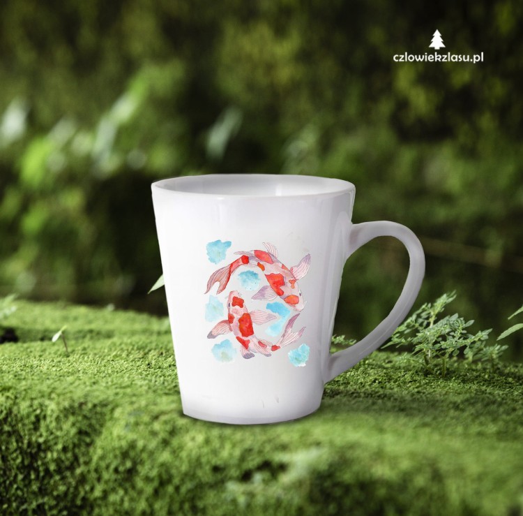 Karp kolorowy /Cyprinus carpio/ - prezent dla wędkarza - Prezent dla hodowcy ryb ozdobnych - Nishiki-goi - Karp Koi - kubek latte