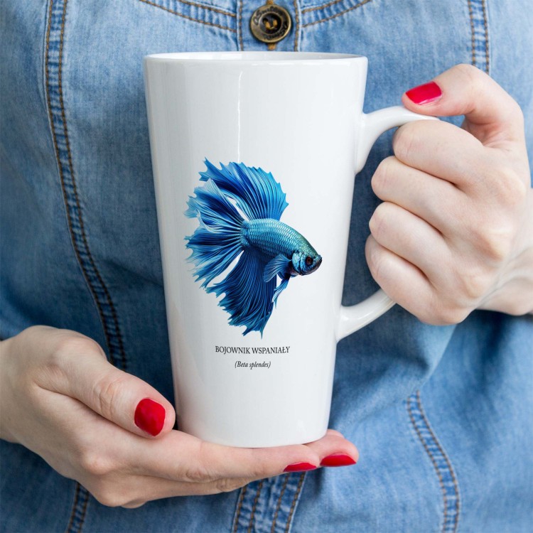 Bojownik wspaniały /Betta splendens/ - Ryba – Prezent dla akwarysty - Prezent dla akwarystki - Akwarystyka - Kubek latte - Bojownik niebieski