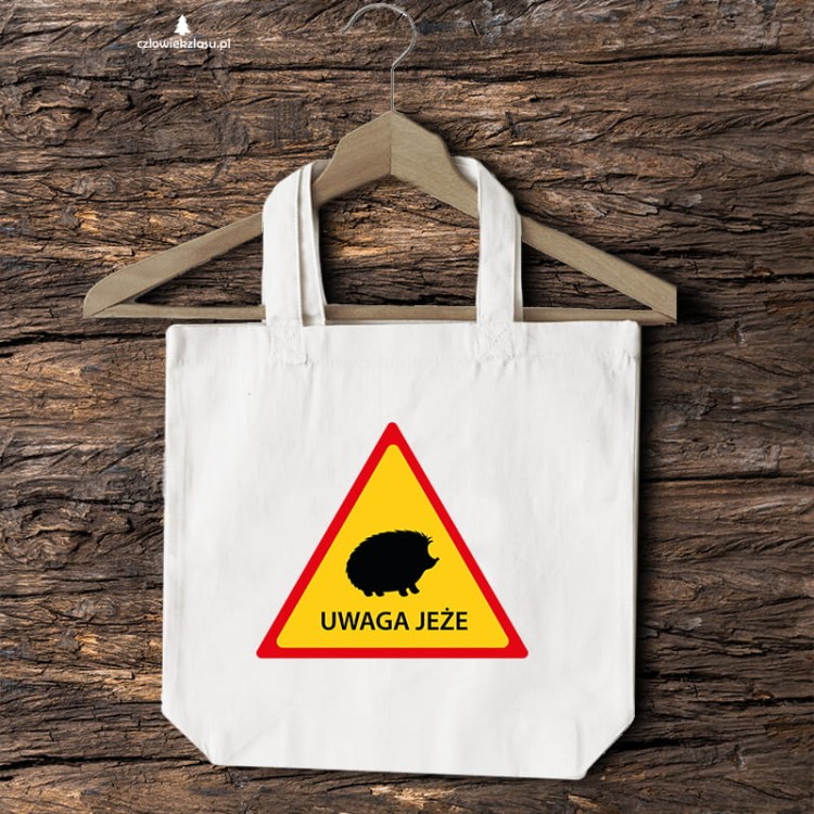 Znak drogowy uwaga jeże - Jeż - Uwaga jeże - Prezent dla przyrodnika - Prezent dla przyrodniczki - Prezent dla miłośnika jeży - Torba 2 ucha