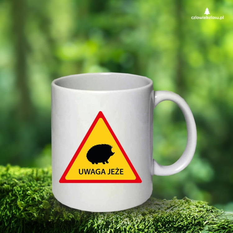 Znak drogowy uwaga jeże - Jeż - Uwaga jeże - Prezent dla przyrodnika - Prezent dla przyrodniczki - Prezent dla miłośnika jeży - Kubek ceramiczny