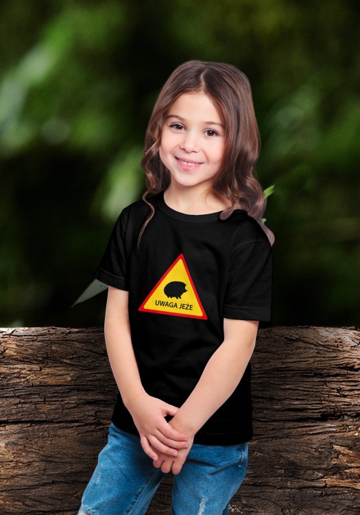 Znak drogowy uwaga jeże - Jeż - Uwaga jeże - Prezent dla przyrodnika - Prezent dla przyrodniczki - Prezent dla miłośnika jeży - Koszulka dziecięca - Jeż europejski