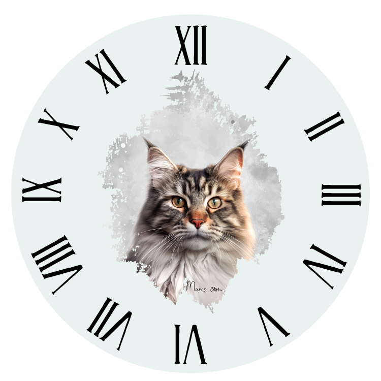 Maine coon - Mainkun - Kot - Wróbel - prezent dla miłośnika kotów – Zegar z kotem - Zegar