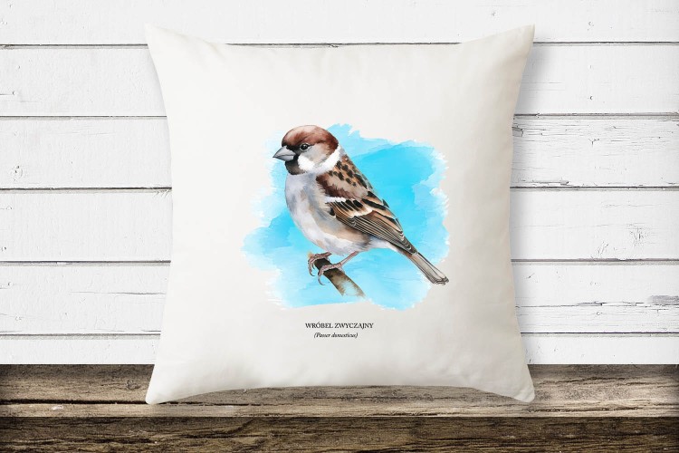 Wróbel domowy - Passer domesticus - Wróbel zwyczajny - Wróbel - prezent dla ornitologa – Prezent dla przyrodnika – Poduszka z wróblem - Poduszka
