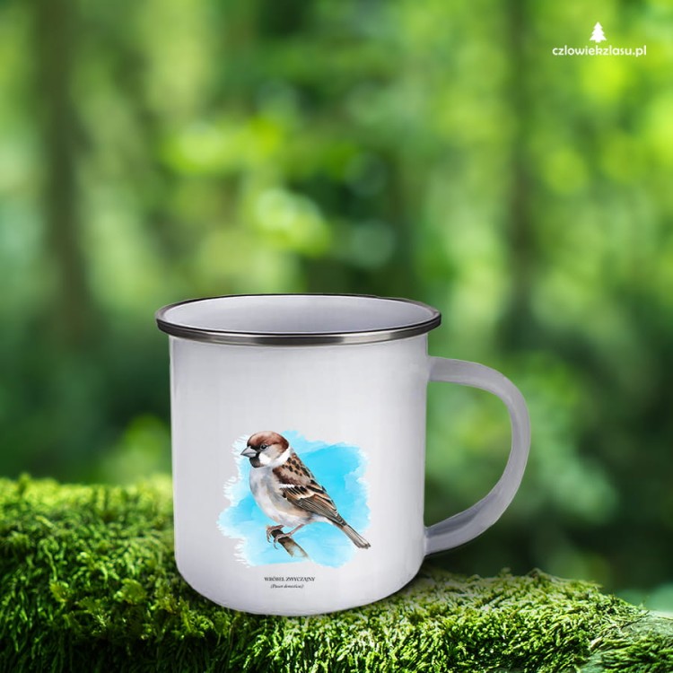 Wróbel domowy - Passer domesticus - Wróbel zwyczajny - Wróbel - prezent dla ornitologa – Prezent dla przyrodnika – Kubek z wróblem – Kubek emaliowany
