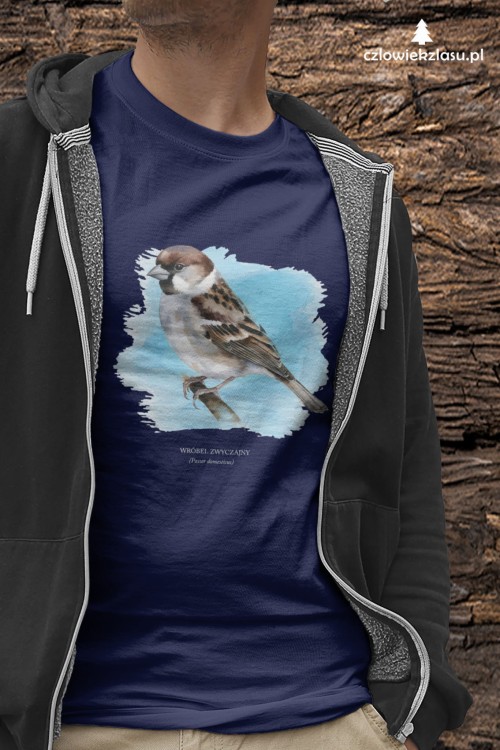 Wróbel domowy - Passer domesticus - Wróbel zwyczajny - Wróbel - prezent dla ornitologa – Prezent dla przyrodnika – Koszulka z wróblem – Koszulka