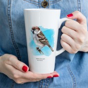 Wróbel domowy - Passer domesticus - Wróbel zwyczajny - Wróbel - prezent dla ornitologa – Prezent dla przyrodnika – Kubek z wróblem - Kubek latte