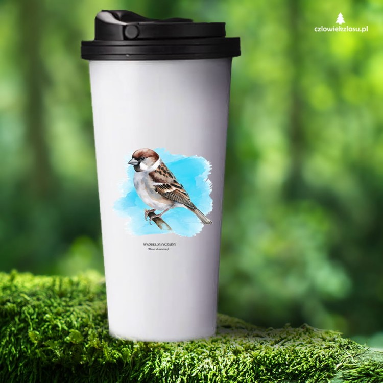 Wróbel domowy - Passer domesticus - Wróbel zwyczajny - Wróbel - prezent dla ornitologa – Prezent dla przyrodnika – Kubek z wróblem - Kubek termiczny
