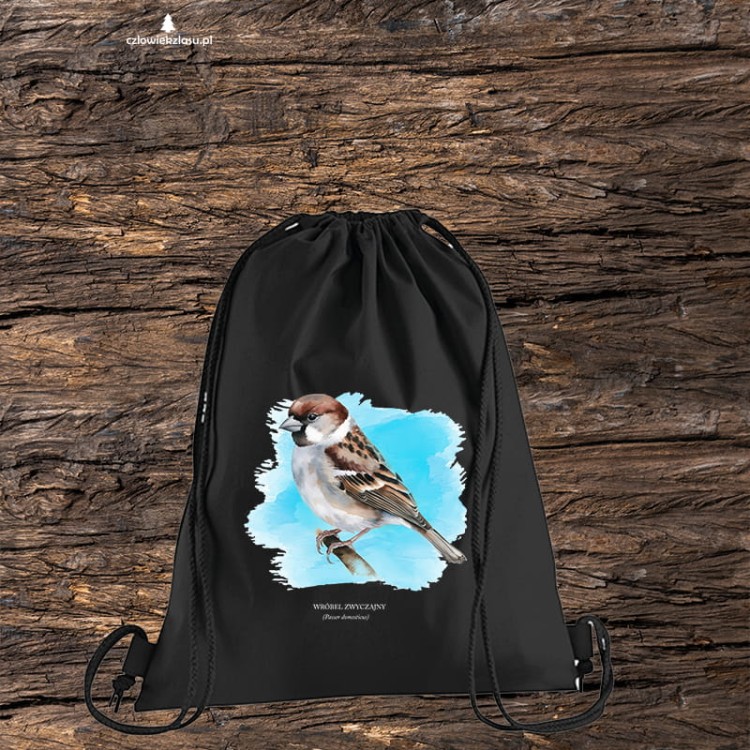 Wróbel domowy - Passer domesticus - Wróbel zwyczajny - Wróbel - prezent dla ornitologa – Prezent dla przyrodnika – Worek-Plecak z wróblem - Worek-Plecak