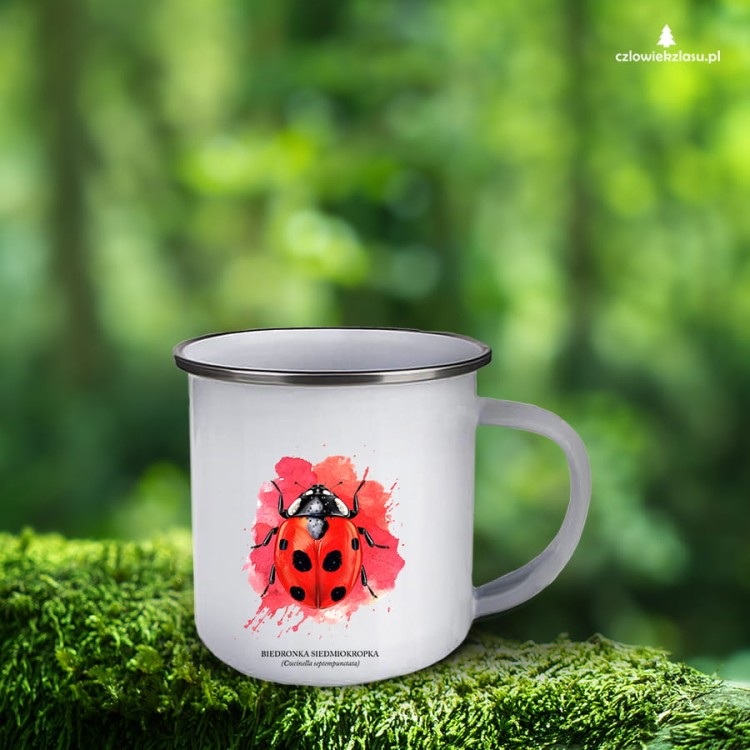 Biedronka siedmiokropka - Coccinella septempunctata - Biedronka - Prezent dla przyrodnika - Prezent dla entomologa - Kubek z biedronką - Kubek emaliowany