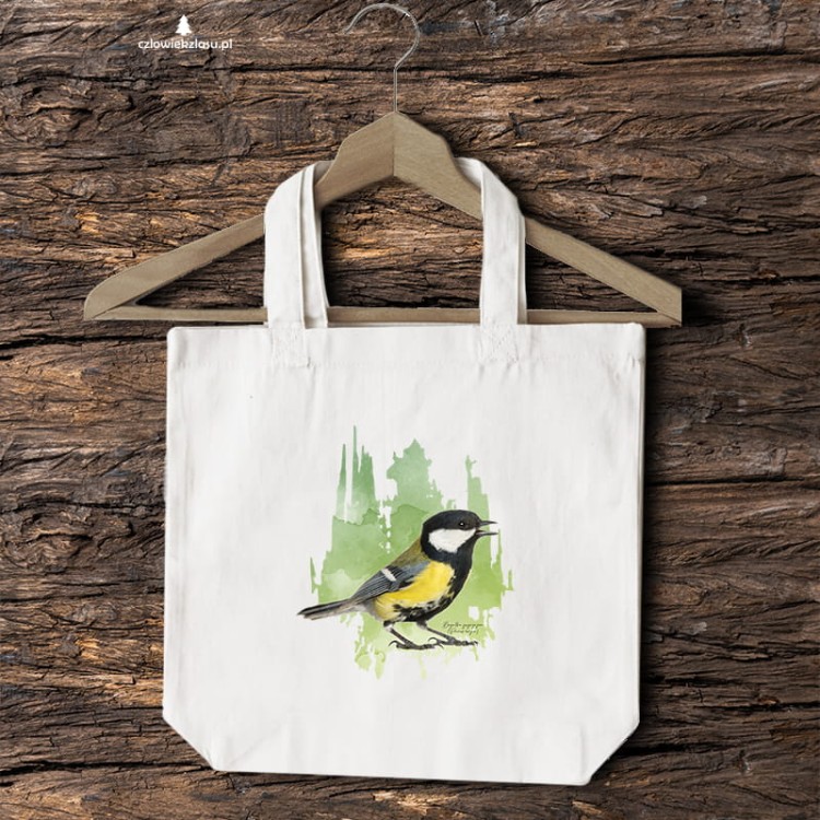 Sikorka Bogatka - Bogatka zwyczajna - Parus major - prezent dla ornitologa - Torba 2 ucha