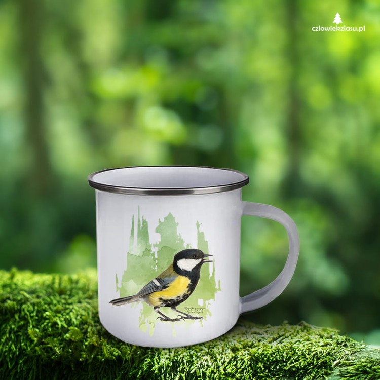 Sikorka Bogatka - Bogatka zwyczajna - Parus major - prezent dla ornitologa - Kubek emaliowany