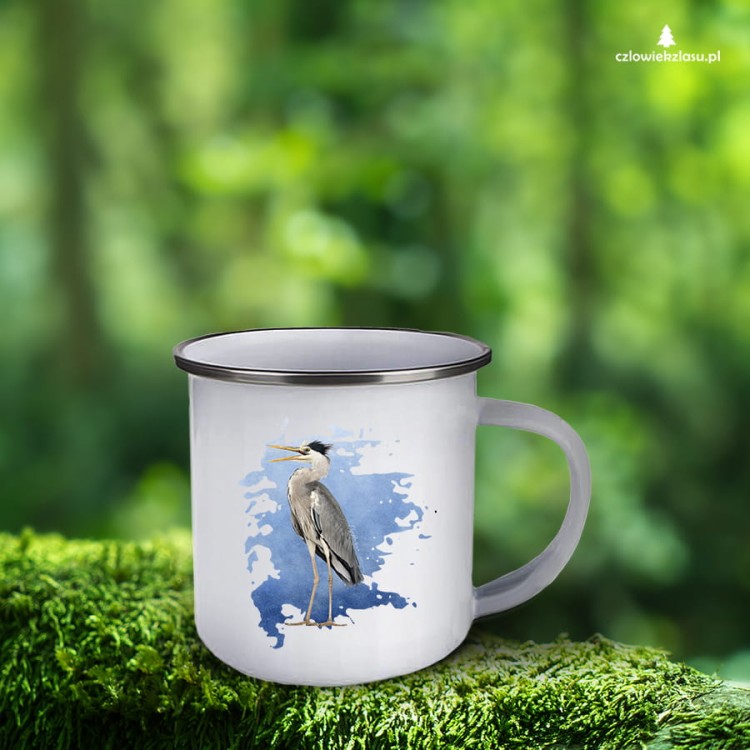 Czapla siwa - Ardea cinerea - prezent dla ornitologa - Kubek emaliowany