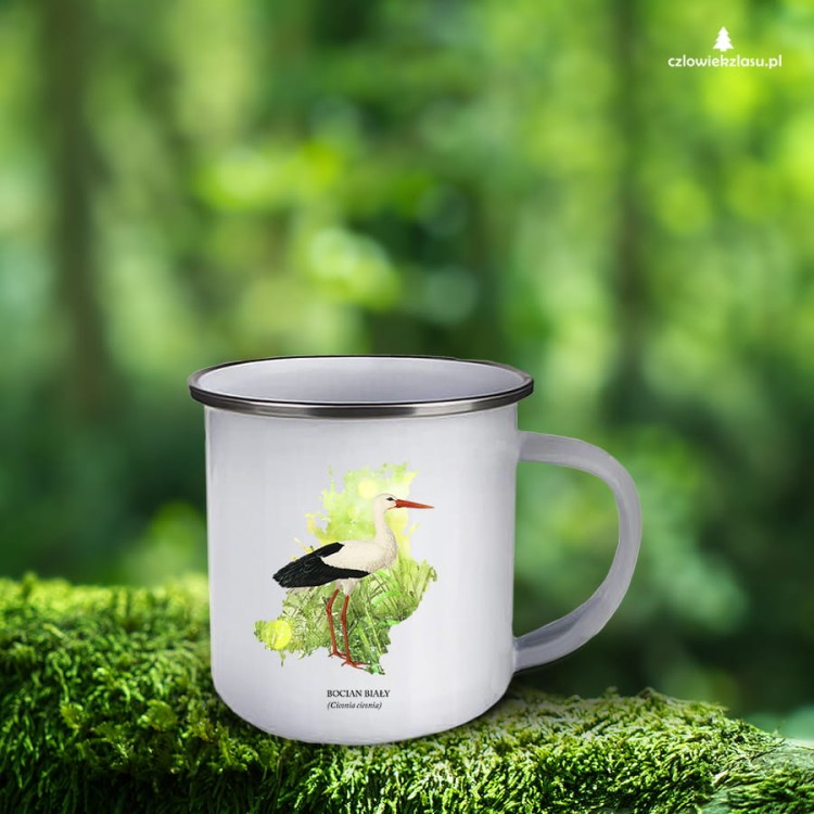 Bocian biały - Ciconia ciconia - prezent dla ornitologa - Kubek emaliowany