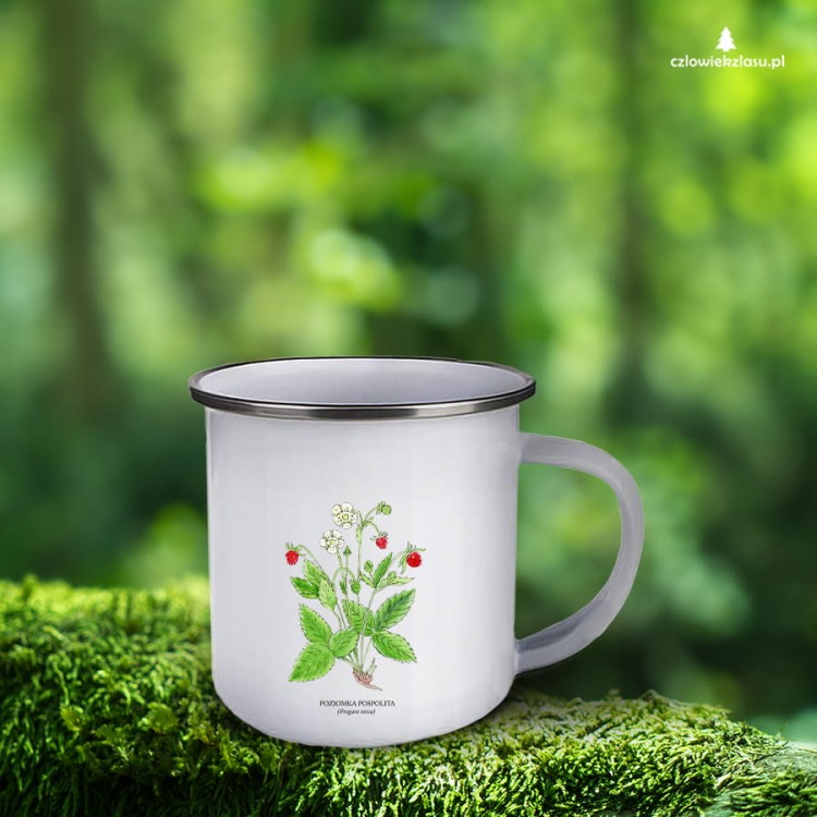 Poziomka pospolita - Fragaria vesca – prezent dla botanika, prezent dla florysty, miłośnika roślin - Kubek emaliowany