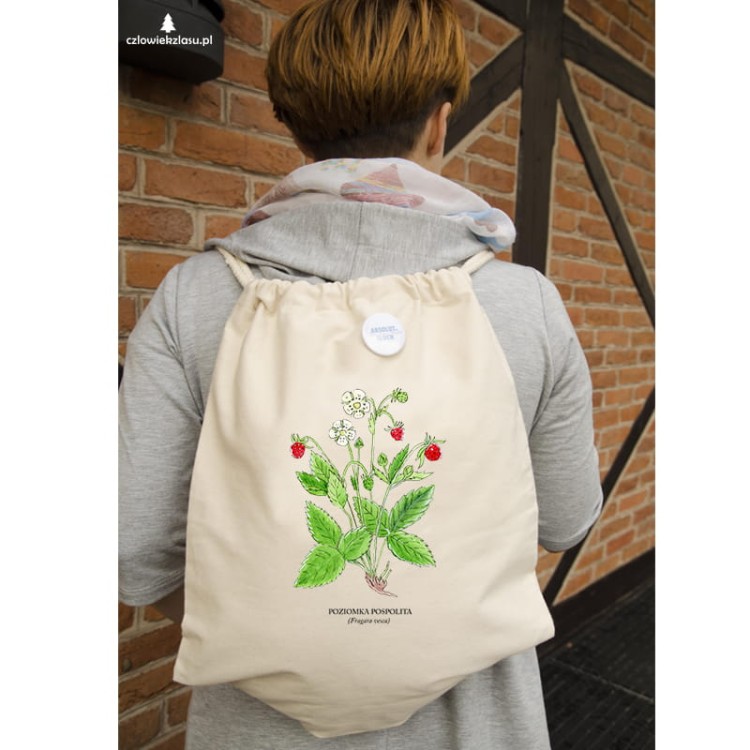 Poziomka pospolita - Fragaria vesca – prezent dla botanika, prezent dla florysty, miłośnika roślin - Worek-Plecak