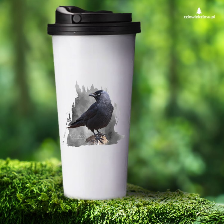 Kawka - Corvus monedula - Kawka zwyczajna - prezent dla ornitologa - Kubek termiczny