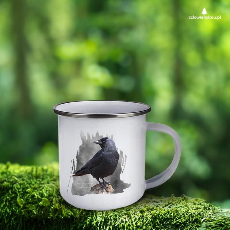 Kawka - Corvus monedula - Kawka zwyczajna - prezent dla ornitologa - Kubek emaliowany