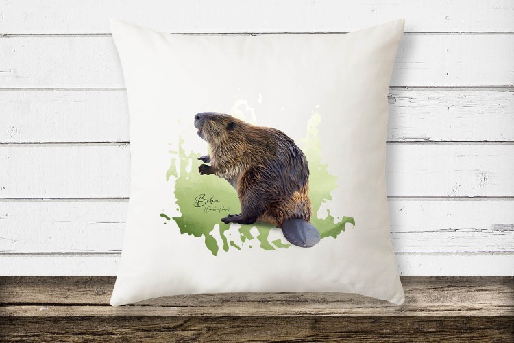 Bóbr europejski - Castor fiber - Prezent dla przyrodnika - Prezent dla przyrodniczki - Poduszka