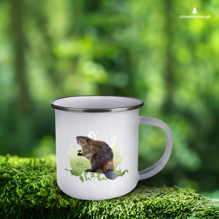 Bóbr europejski - Castor fiber - Prezent dla przyrodnika - Prezent dla przyrodniczki - Kubek emaliowany