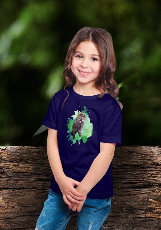 Puszczyk Mszarny - Strix nebulosa - Prezent dla ornitologa - Prezent dla przyrodnika - Koszulka dziecięca