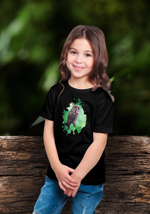 Puszczyk Mszarny - Strix nebulosa - Prezent dla ornitologa - Prezent dla przyrodnika - Koszulka dziecięca