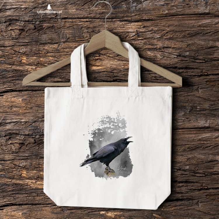 Kruk - Corvus corax - Prezent dla ornitologa - Prezent dla przyrodnika - Torba 2 ucha