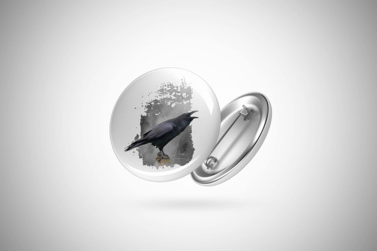 Kruk - Corvus corax - Prezent dla ornitologa - Prezent dla przyrodnika - Przypinka