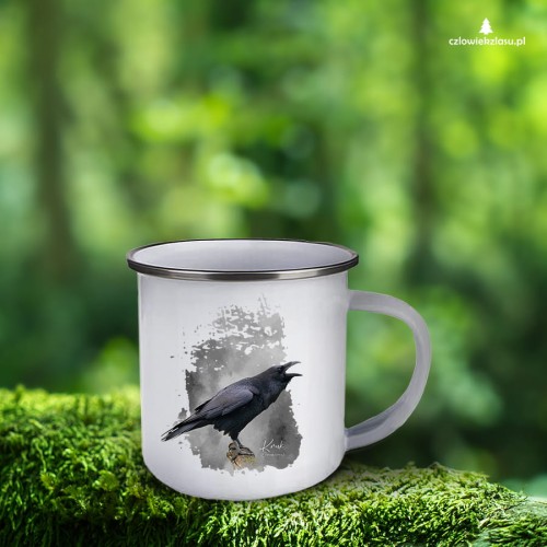 Kruk - Corvus corax - Prezent dla ornitologa - Prezent dla przyrodnika - Kubek emaliowany