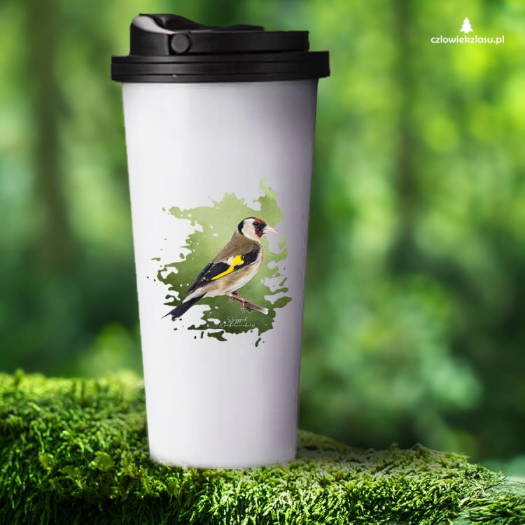 Szczygieł - Carduelis carduelis - Prezent dla ornitologa - Prezent dla przyrodnika - Kubek termiczny