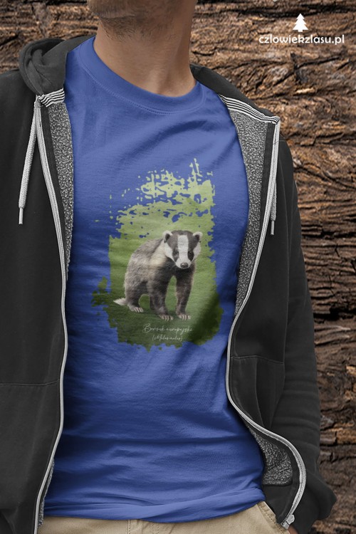 Borsuk europejski, Meles meles, Prezent dla przyrodnika, Koszulka z borsukiem, Koszulka, Borsuk, Prezent dla zoologa, Prezent dla miłośnika przyrody, Zwierzęta Polski, Człowiek z lasu
