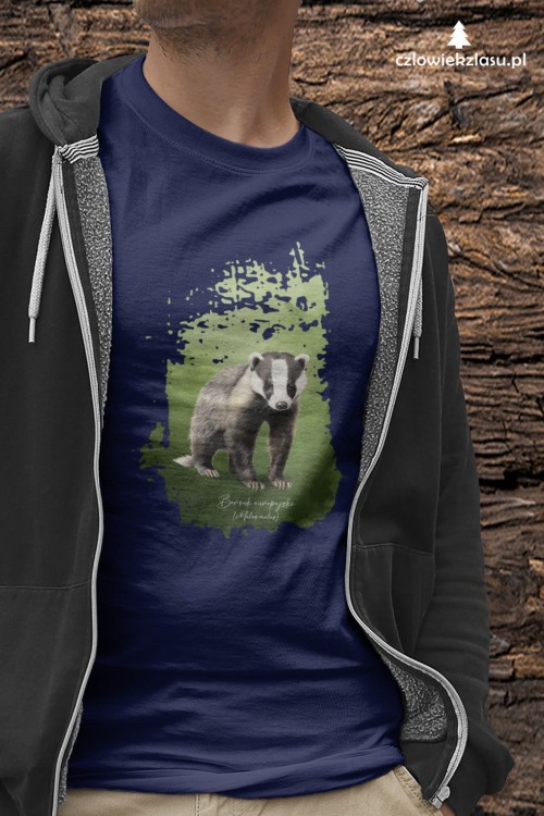 Borsuk europejski, Meles meles, Prezent dla przyrodnika, Koszulka z borsukiem, Koszulka, Borsuk, Prezent dla zoologa, Prezent dla miłośnika przyrody, Zwierzęta Polski, Człowiek z lasu