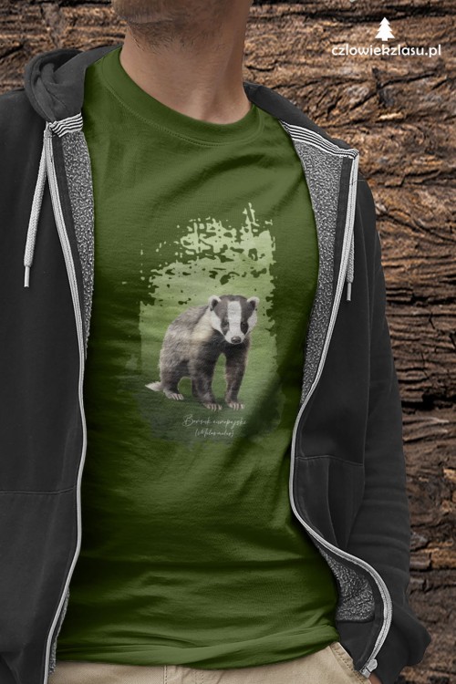 Borsuk europejski, Meles meles, Prezent dla przyrodnika, Koszulka z borsukiem, Koszulka, Borsuk, Prezent dla zoologa, Prezent dla miłośnika przyrody, Zwierzęta Polski, Człowiek z lasu