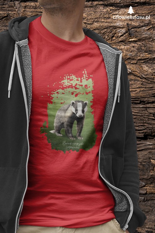 Borsuk europejski, Meles meles, Prezent dla przyrodnika, Koszulka z borsukiem, Koszulka, Borsuk, Prezent dla zoologa, Prezent dla miłośnika przyrody, Zwierzęta Polski, Człowiek z lasu