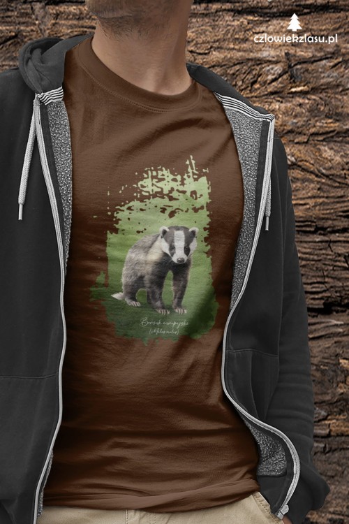 Borsuk europejski, Meles meles, Prezent dla przyrodnika, Koszulka z borsukiem, Koszulka, Borsuk, Prezent dla zoologa, Prezent dla miłośnika przyrody, Zwierzęta Polski, Człowiek z lasu