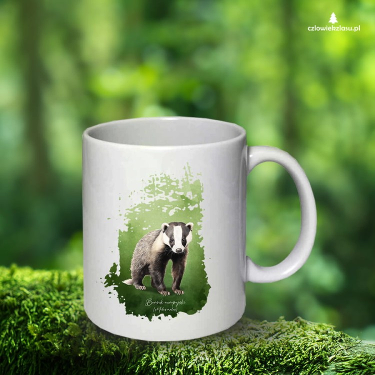 Borsuk europejski, Meles meles, Prezent dla przyrodnika, Kubek z borsukiem, Kubek ceramiczny z borsukiem, Prezent dla zoologa, Polskie zwierzęta, ssaki Polski, Człowiek z lasu
