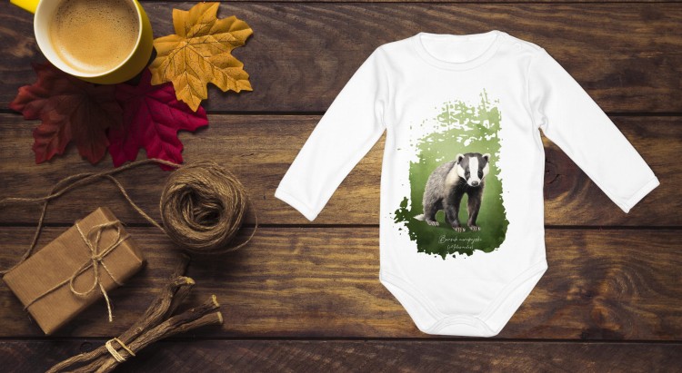 Borsuk europejski - Meles meles - Prezent dla przyrodnika - Body dziecięce z borsukiem - Body - Bodziak