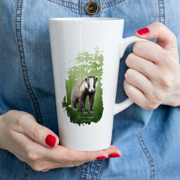 Borsuk europejski, Meles meles, Prezent dla przyrodnika, Kubek z borsukiem, Kubek ceramiczny z borsukiem, Prezent dla zoologa, Polskie zwierzęta, ssaki Polski, Człowiek z lasu