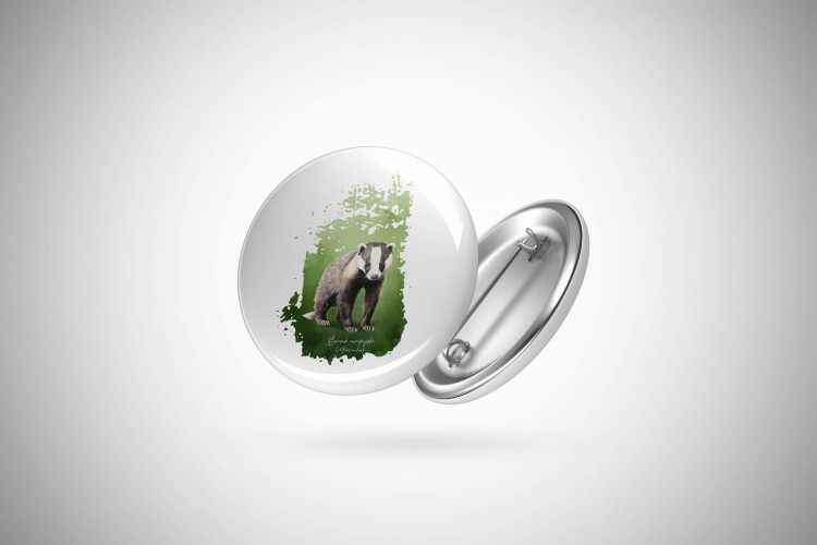 Borsuk europejski - Meles meles - Prezent dla przyrodnika - Przypinka z borsukiem - Przypinka