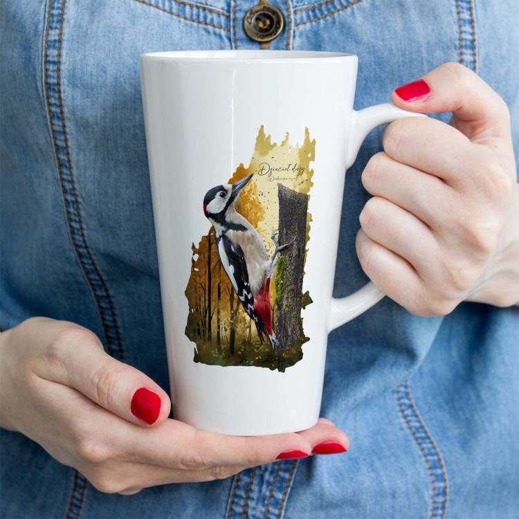 Dzięcioł duży - Dendrocopos major - Prezent dla ornitologa - Kubek latte