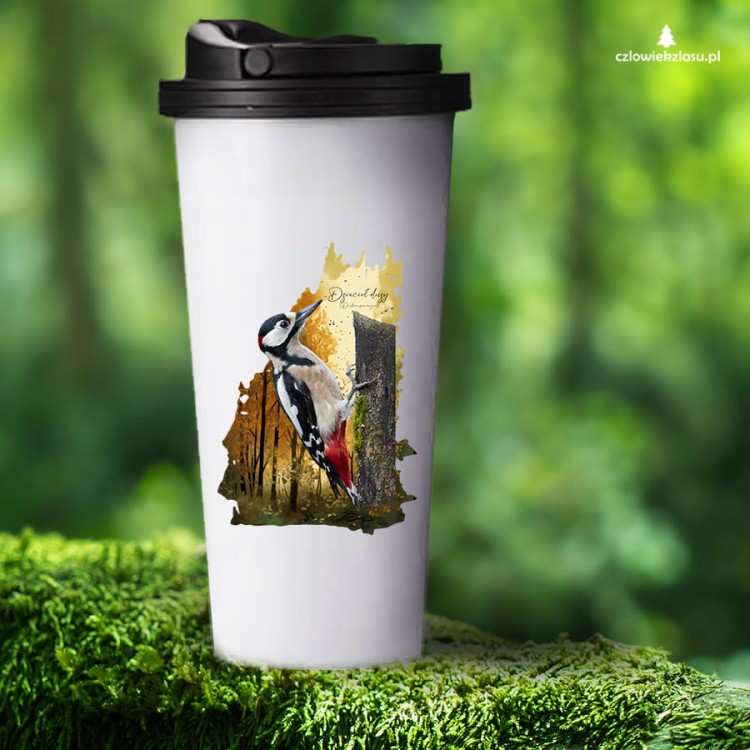 Dzięcioł duży - Dendrocopos major - Prezent dla ornitologa - Kubek termiczny