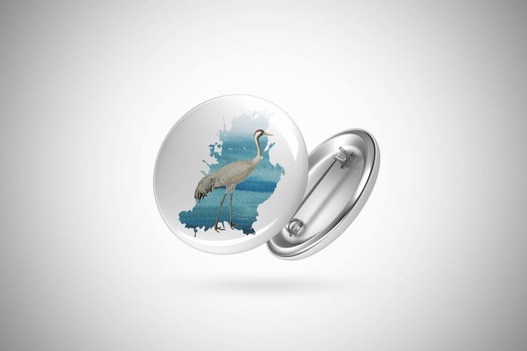 Żuraw zwyczajny - Żuraw - Grus grus - prezent dla ornitologa - Prezent dla przyrodnika - Przypinka