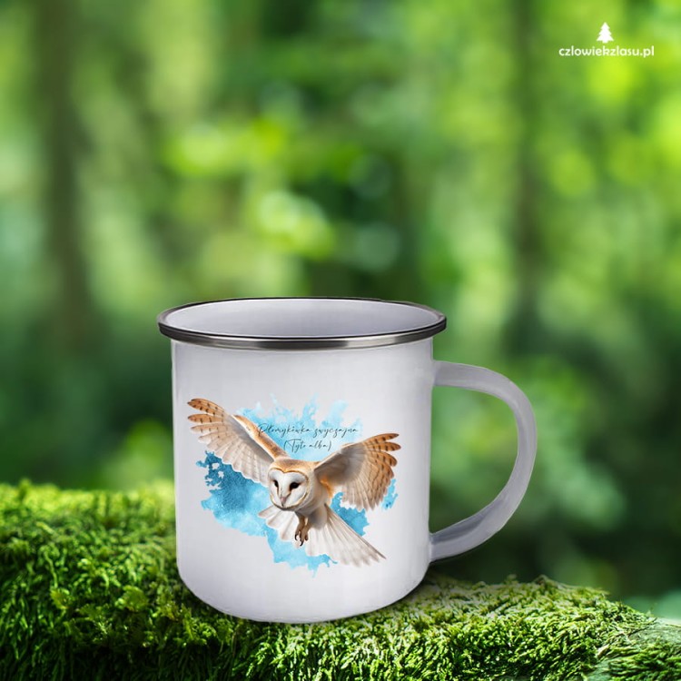 Płomykówka zwyczajna - Tyto alba - Sowa - Prezent dla ornitologa - Kubek emaliowany - Sowy Polski - Kubek z sową - Prezent dla przyrodnika