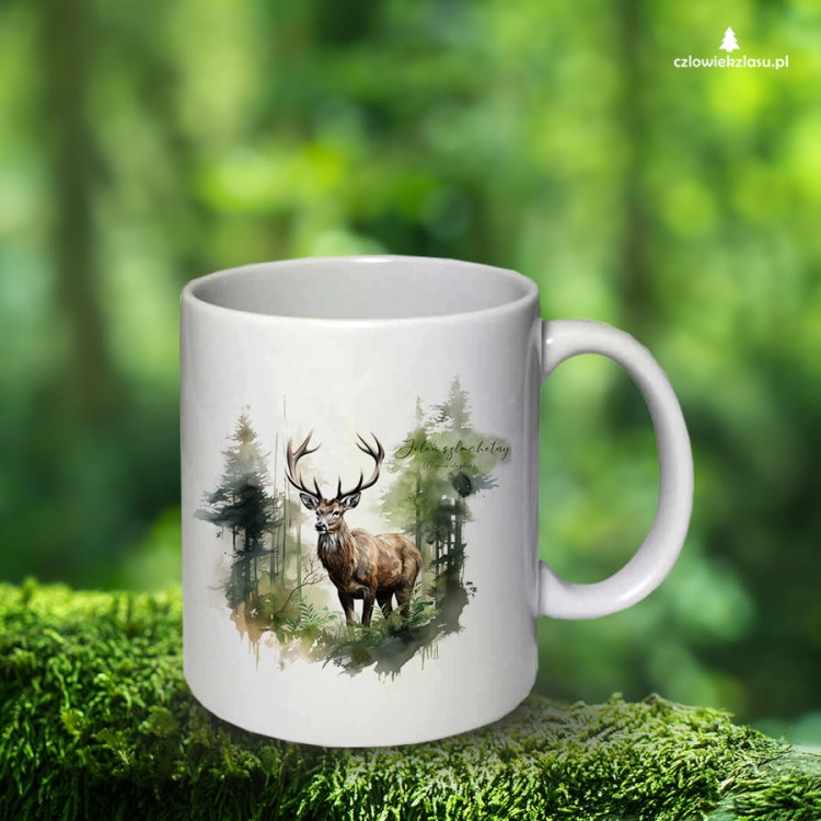 Jeleń szlachetny - Jeleń europejski - Cervus elaphus - Jeleń - Kubek z jeleniem - Prezent dla przyrodnika - Prezent dla zoologa - Kubek ceramiczny - Człowiek z lasu