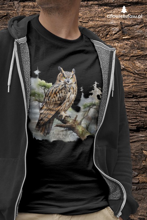 Uszatka - Asio otus - Prezent dla ornitologa - Prezent dla przyrodnika - Koszulka z uszatką - Człowiek z lasu