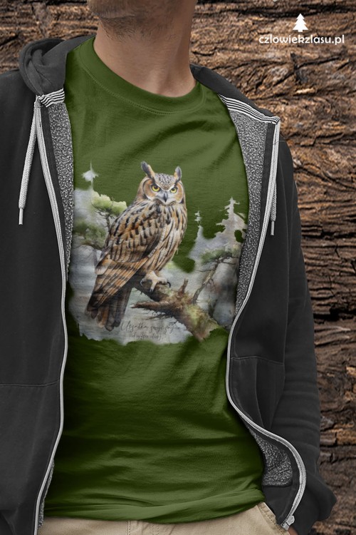 Uszatka - Asio otus - Prezent dla ornitologa - Prezent dla przyrodnika - Koszulka z uszatką - Człowiek z lasu