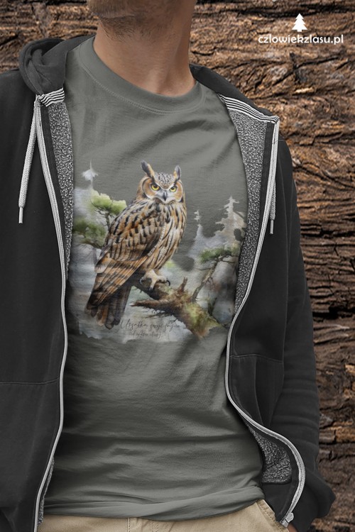Uszatka - Asio otus - Prezent dla ornitologa - Prezent dla przyrodnika - Koszulka z uszatką - Człowiek z lasu