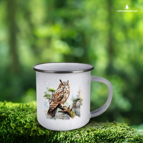 Uszatka - Asio otus - Prezent dla ornitologa - Prezent dla przyrodnika - Kubek emaliowany z sową - Kubek z sową - Kubek z uszatką - Kubek dla ornitologa - Człowiek z lasu