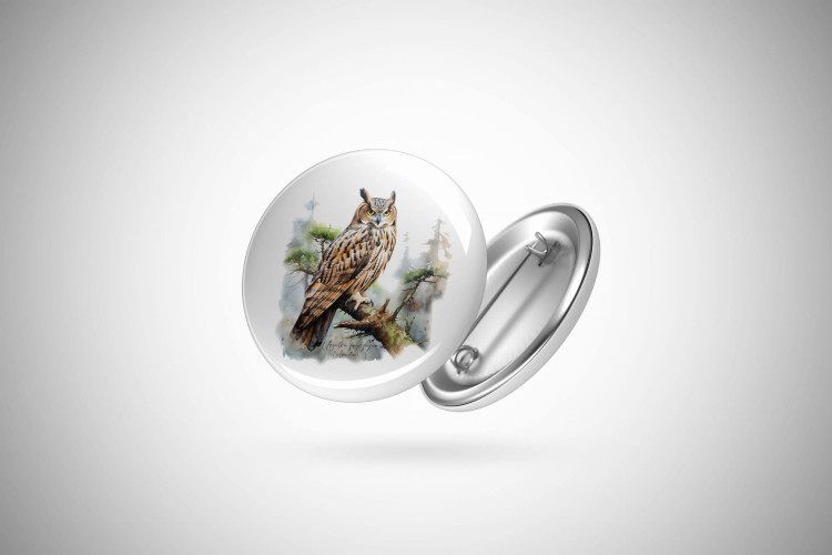 Uszatka - Asio otus - Prezent dla ornitologa - Prezent dla przyrodnika - Przypinka