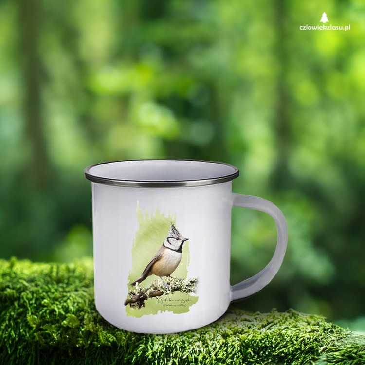 Czubatka europejska - Lophophanes cristatus - Sikorka - Sikorka czubatka - Prezent dla ornitologa - Kubek emaliowany